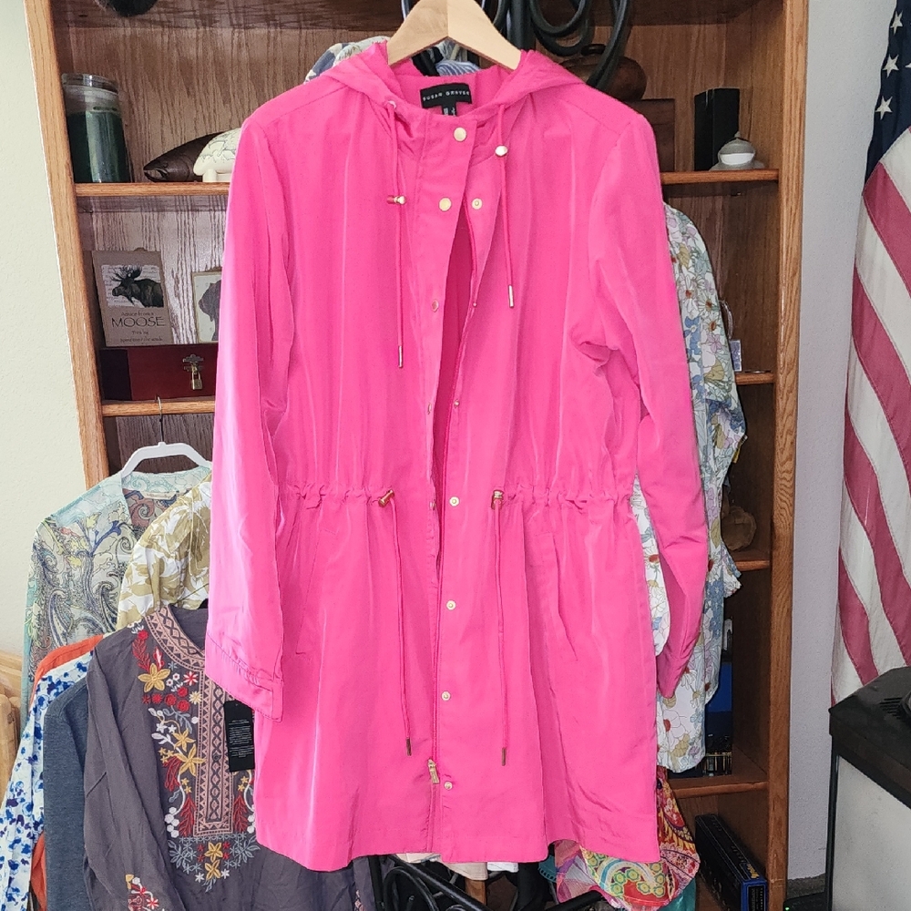 Susan Graver Vibrant Pink Utility Jacket With Hood Water Resistant Double Close